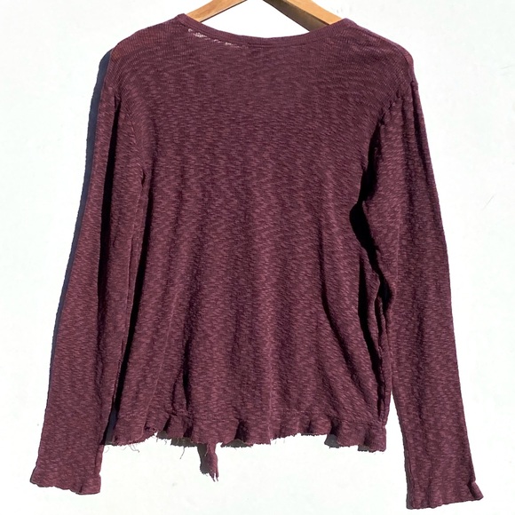 ANTHROPOLOGIE LEFT OF CENTER Women’s Burgundy Slub Knit Tie Hem Top - Picture 5 of 6